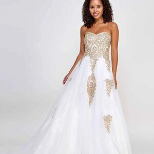 Say Yes Juniors' Strapless Embellished Ballgown Ivory/Gold Size 13/14